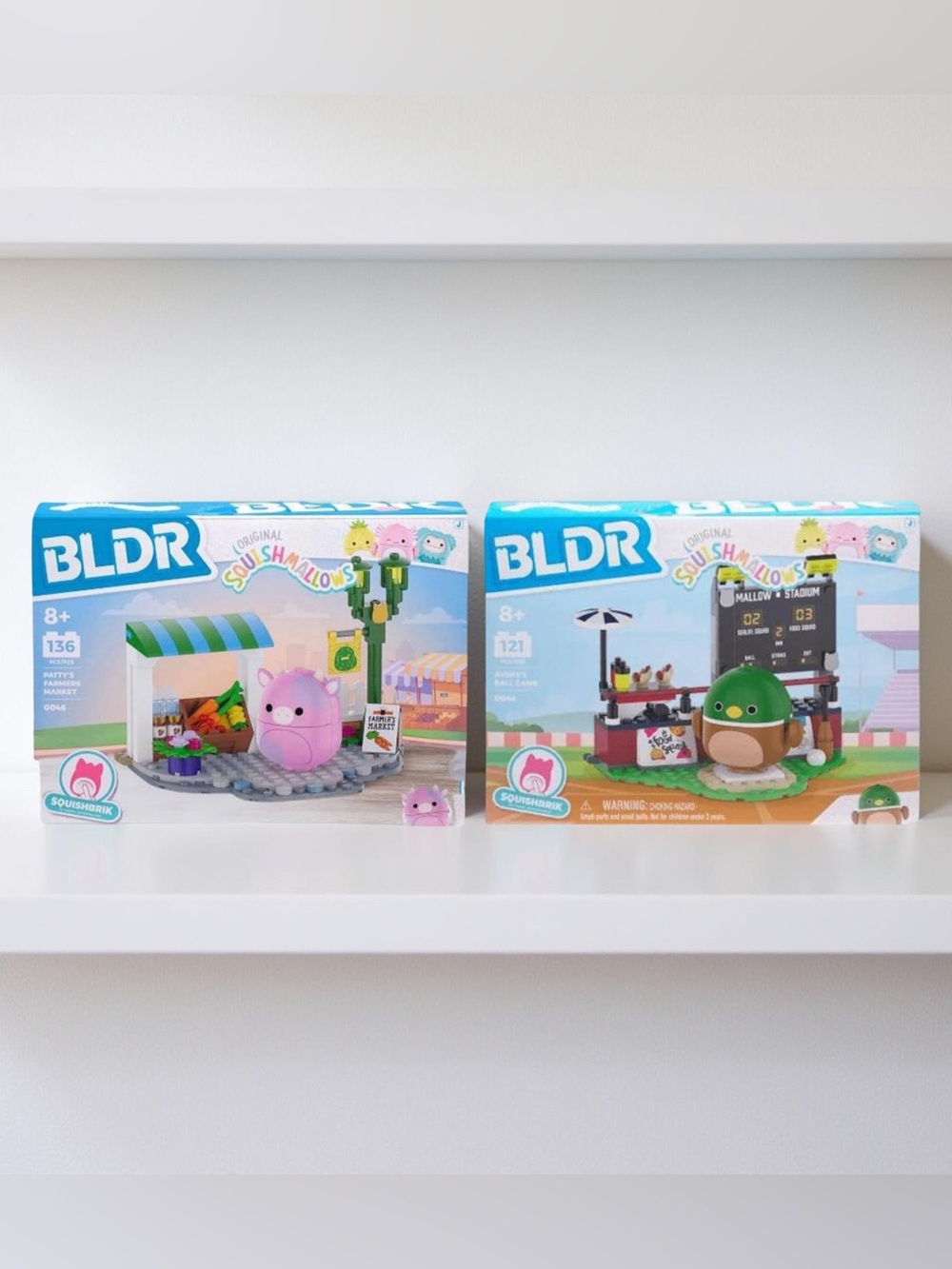 BLDR x Squishmallows Building Block Sets Patty’s Farmers Market & Mallow Stadium